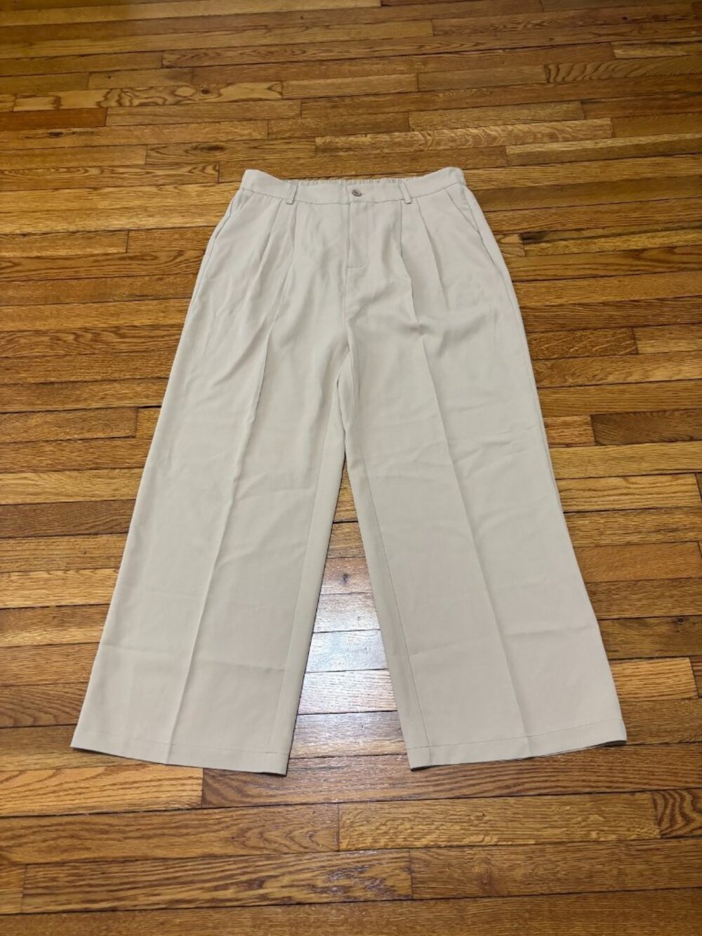TARSE Womens Wide Leg Pants Size 2XL Beige Pleated Elastic Waist Lightweight NWT